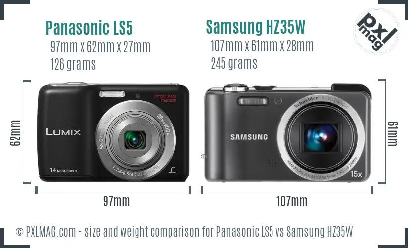 Panasonic LS5 vs Samsung HZ35W size comparison