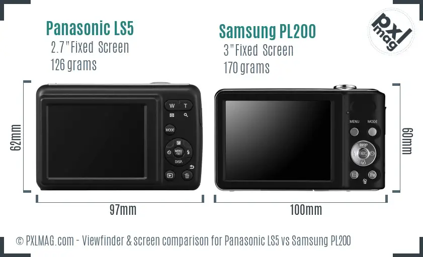 Panasonic LS5 vs Samsung PL200 Screen and Viewfinder comparison