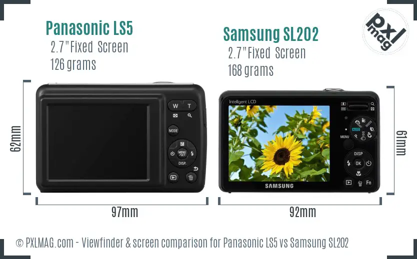 Panasonic LS5 vs Samsung SL202 Screen and Viewfinder comparison