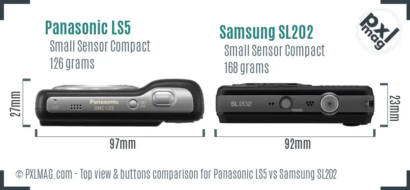 Panasonic LS5 vs Samsung SL202 top view buttons comparison