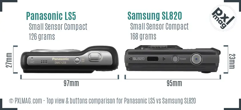 Panasonic LS5 vs Samsung SL820 top view buttons comparison