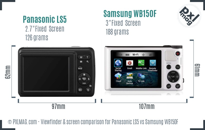 Panasonic LS5 vs Samsung WB150F Screen and Viewfinder comparison