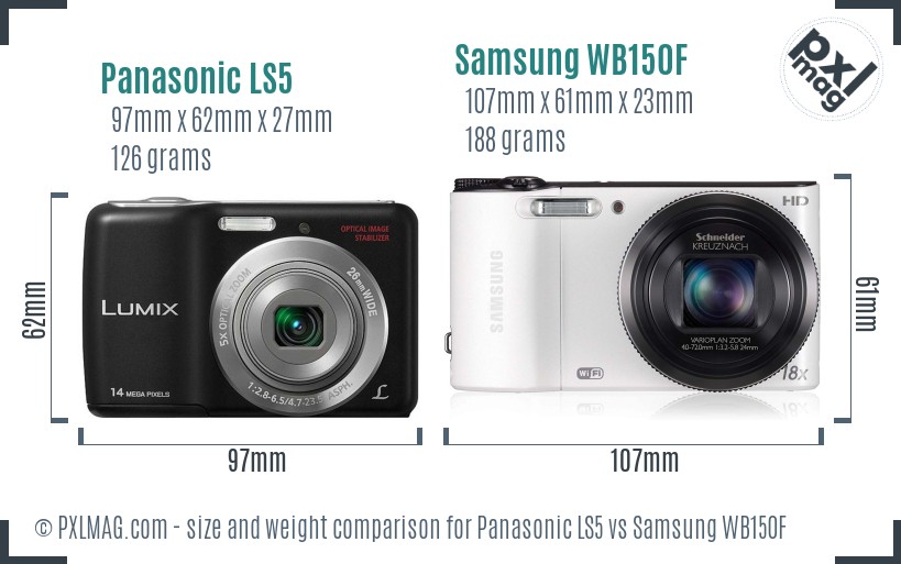 Panasonic LS5 vs Samsung WB150F size comparison