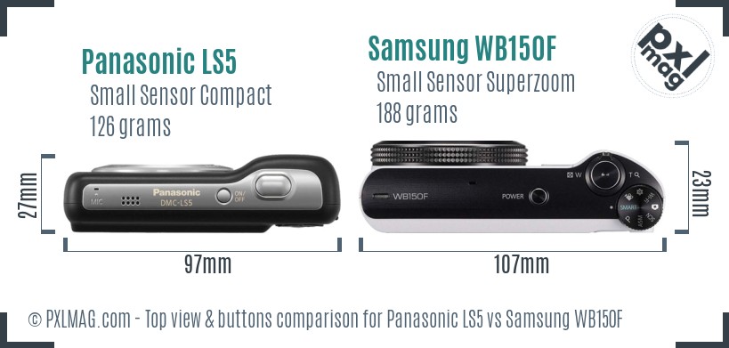Panasonic LS5 vs Samsung WB150F top view buttons comparison