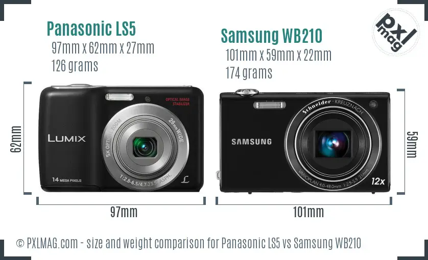 Panasonic LS5 vs Samsung WB210 size comparison