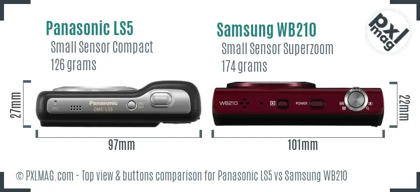 Panasonic LS5 vs Samsung WB210 top view buttons comparison