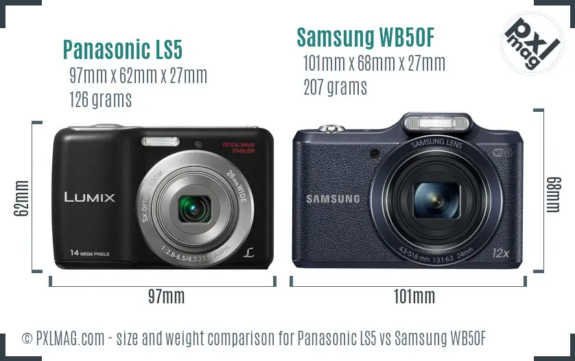 Panasonic LS5 vs Samsung WB50F size comparison