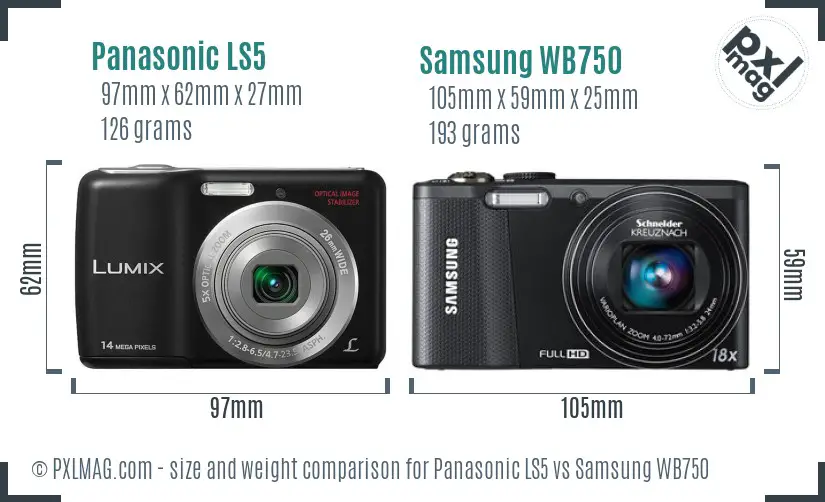 Panasonic LS5 vs Samsung WB750 size comparison