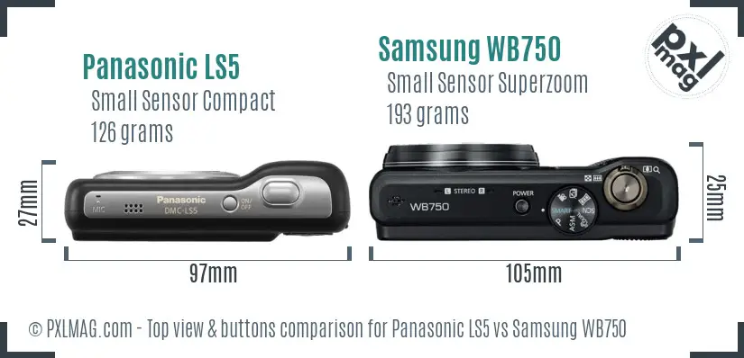 Panasonic LS5 vs Samsung WB750 top view buttons comparison