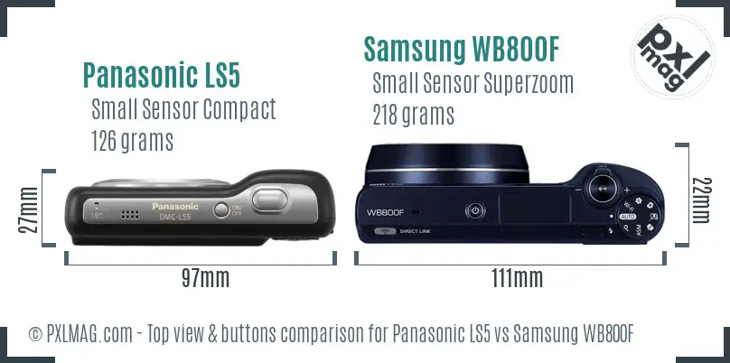 Panasonic LS5 vs Samsung WB800F top view buttons comparison