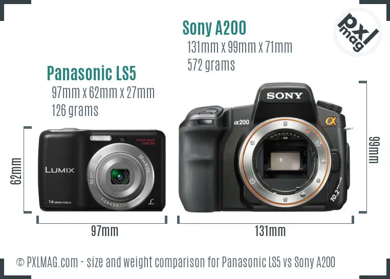 Panasonic LS5 vs Sony A200 size comparison
