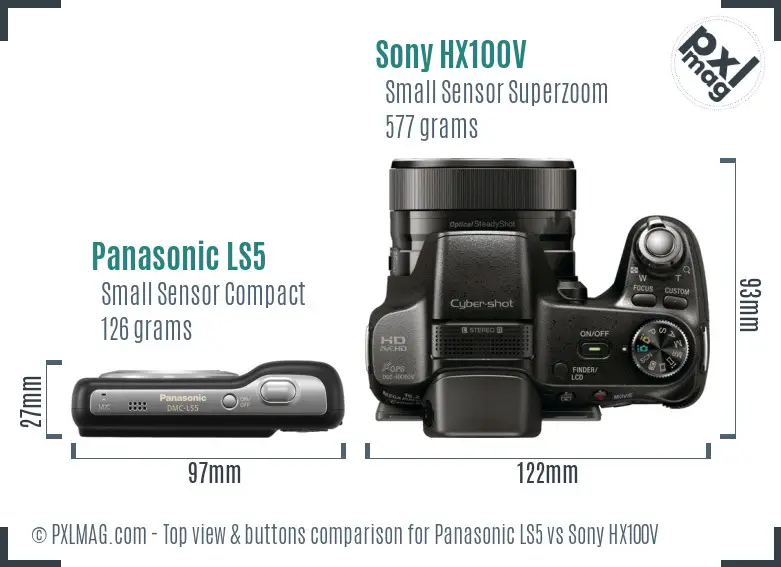 Panasonic LS5 vs Sony HX100V top view buttons comparison