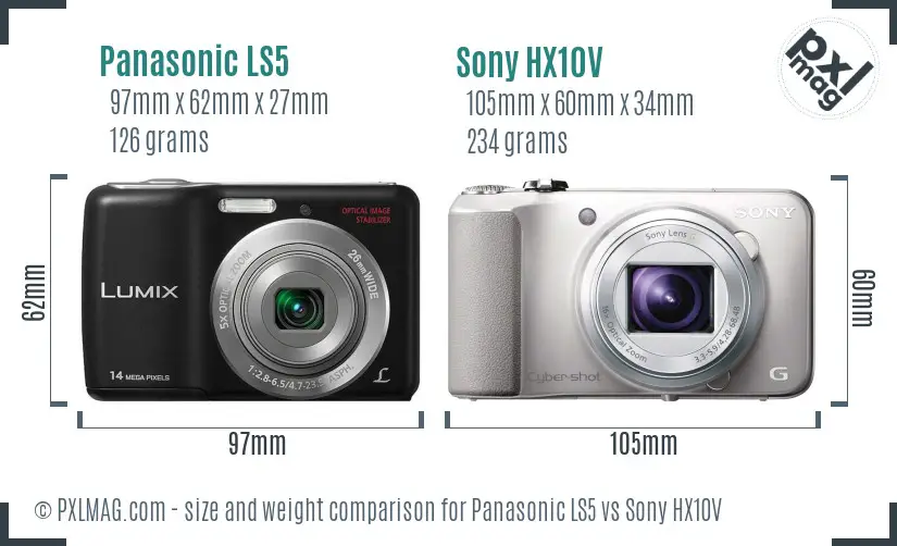 Panasonic LS5 vs Sony HX10V size comparison