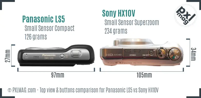 Panasonic LS5 vs Sony HX10V top view buttons comparison