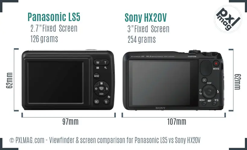 Panasonic LS5 vs Sony HX20V Screen and Viewfinder comparison