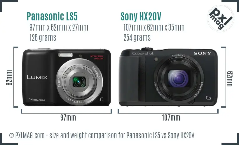 Panasonic LS5 vs Sony HX20V size comparison