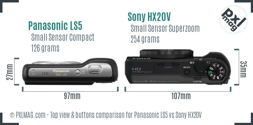 Panasonic LS5 vs Sony HX20V top view buttons comparison
