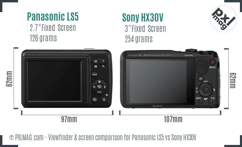 Panasonic LS5 vs Sony HX30V Screen and Viewfinder comparison