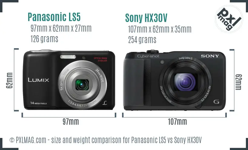 Panasonic LS5 vs Sony HX30V size comparison