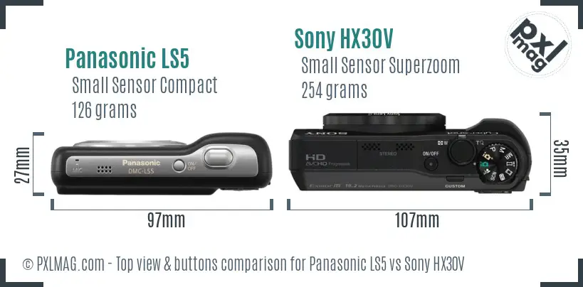 Panasonic LS5 vs Sony HX30V top view buttons comparison