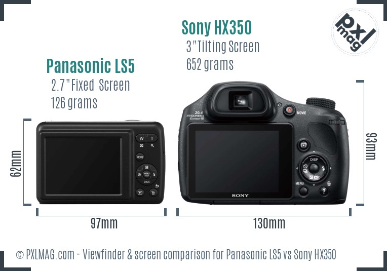 Panasonic LS5 vs Sony HX350 Screen and Viewfinder comparison