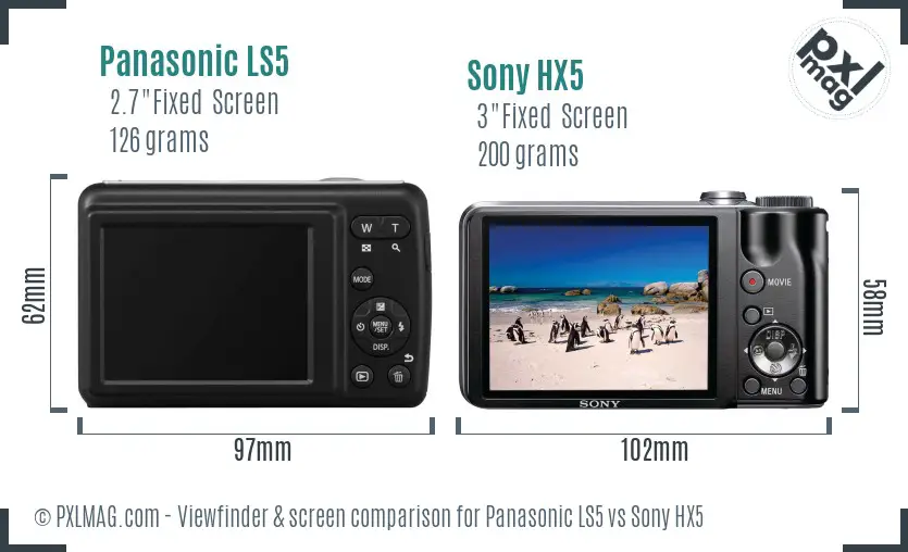 Panasonic LS5 vs Sony HX5 Screen and Viewfinder comparison