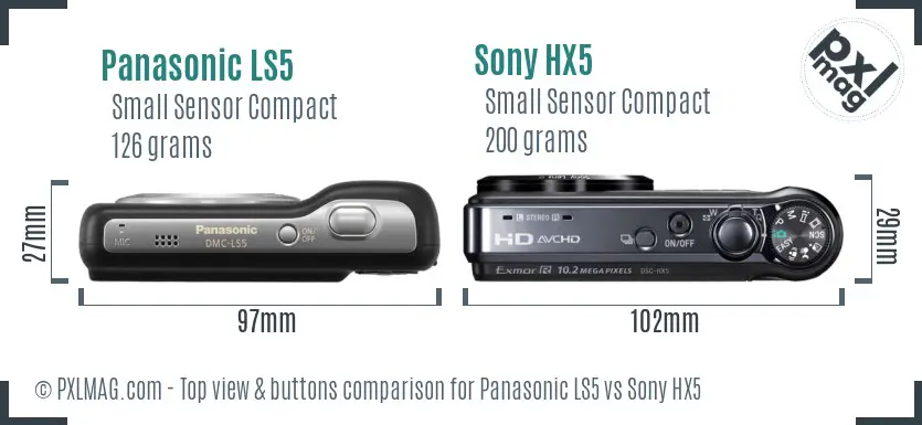 Panasonic LS5 vs Sony HX5 top view buttons comparison