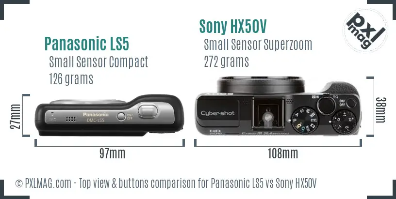 Panasonic LS5 vs Sony HX50V top view buttons comparison Panasonic LS5 vs Sony HX50V top view buttons comparison