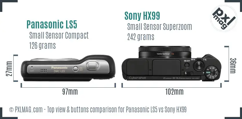 Panasonic LS5 vs Sony HX99 top view buttons comparison