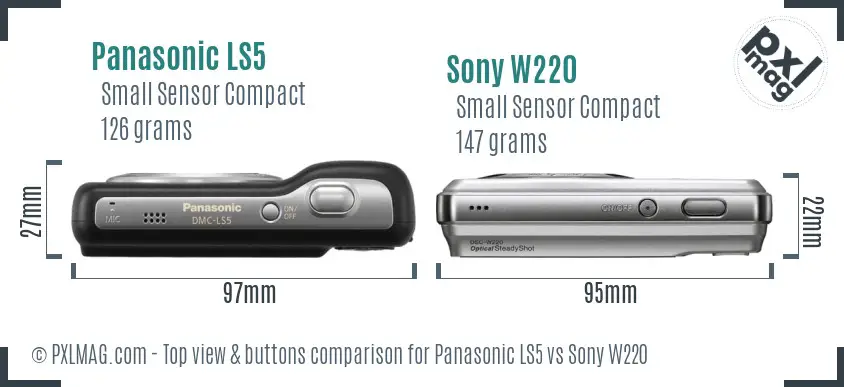 Panasonic LS5 vs Sony W220 top view buttons comparison
