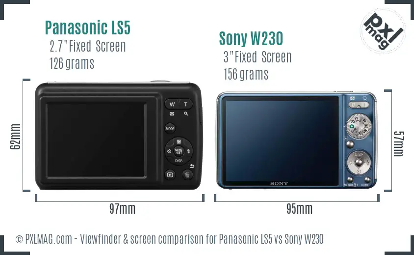 Panasonic LS5 vs Sony W230 Screen and Viewfinder comparison