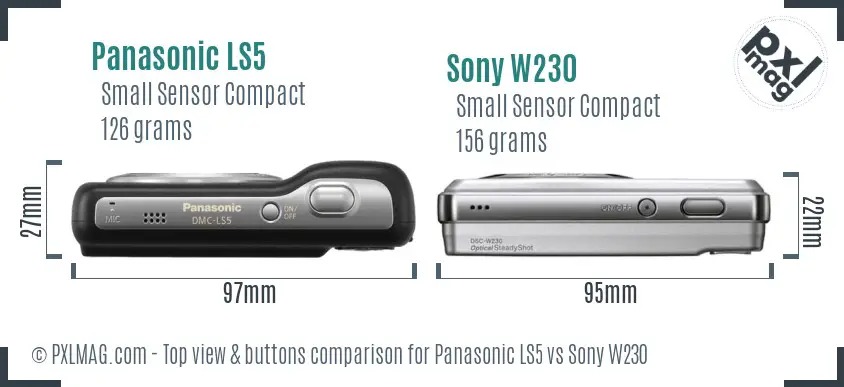 Panasonic LS5 vs Sony W230 top view buttons comparison