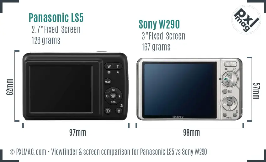 Panasonic LS5 vs Sony W290 Screen and Viewfinder comparison