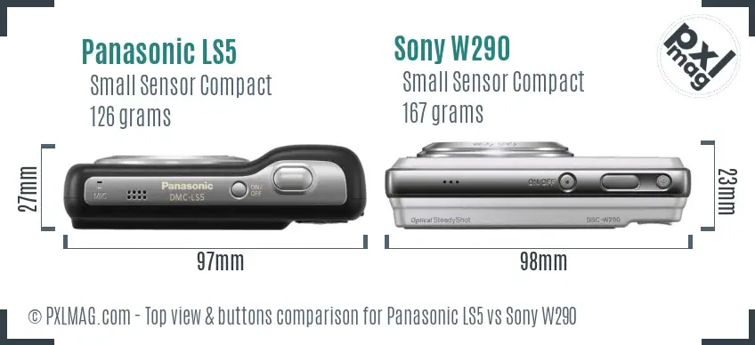 Panasonic LS5 vs Sony W290 top view buttons comparison