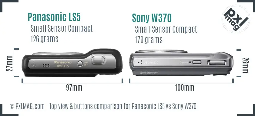 Panasonic LS5 vs Sony W370 top view buttons comparison Panasonic LS5 vs Sony W370 top view buttons comparison