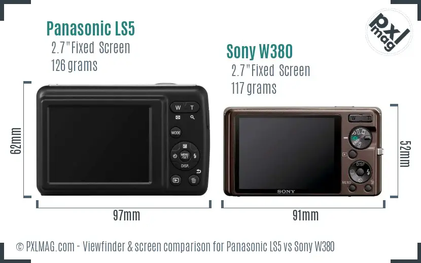 Panasonic LS5 vs Sony W380 Screen and Viewfinder comparison
