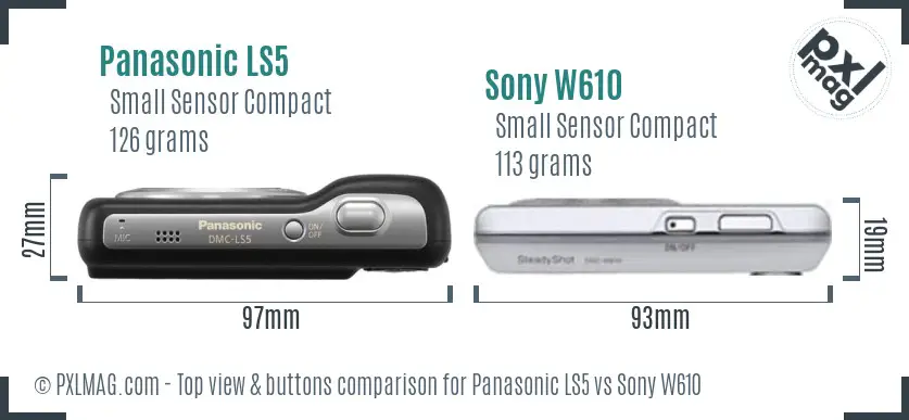 Panasonic LS5 vs Sony W610 top view buttons comparison