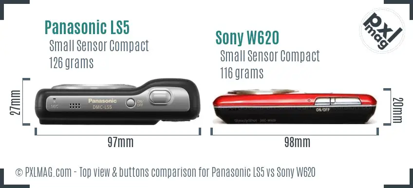 Panasonic LS5 vs Sony W620 top view buttons comparison