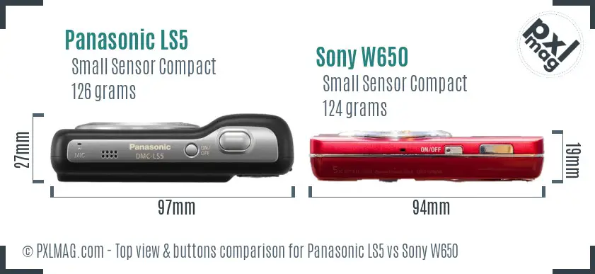 Panasonic LS5 vs Sony W650 top view buttons comparison