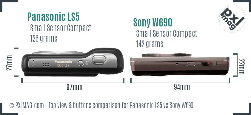 Panasonic LS5 vs Sony W690 top view buttons comparison Panasonic LS5 vs Sony W690 top view buttons comparison