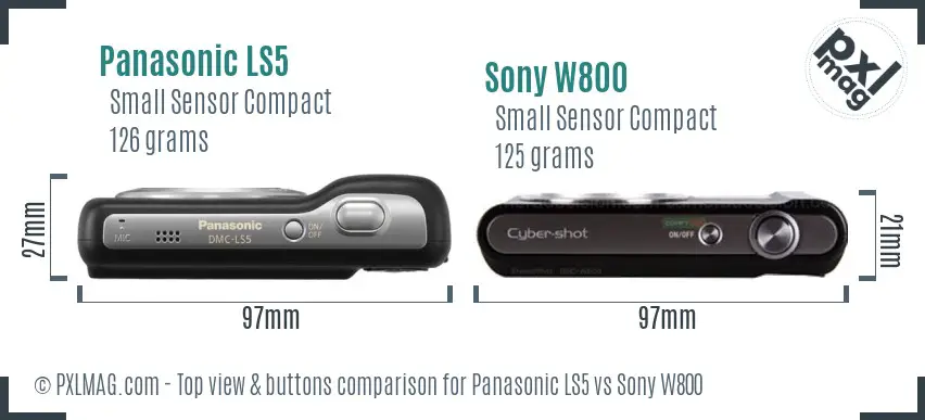 Panasonic LS5 vs Sony W800 top view buttons comparison