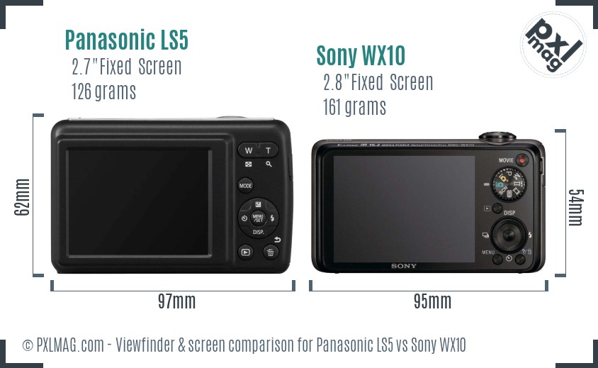 Panasonic LS5 vs Sony WX10 Screen and Viewfinder comparison