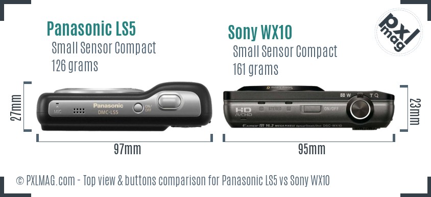 Panasonic LS5 vs Sony WX10 top view buttons comparison