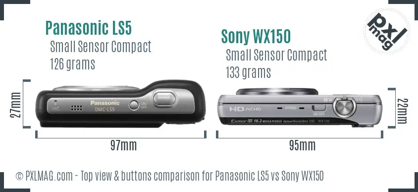 Panasonic LS5 vs Sony WX150 top view buttons comparison Panasonic LS5 vs Sony WX150 top view buttons comparison