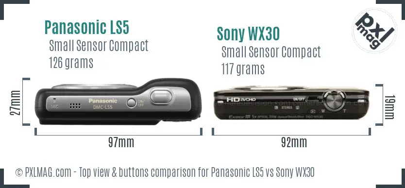 Panasonic LS5 vs Sony WX30 top view buttons comparison Panasonic LS5 vs Sony WX30 top view buttons comparison