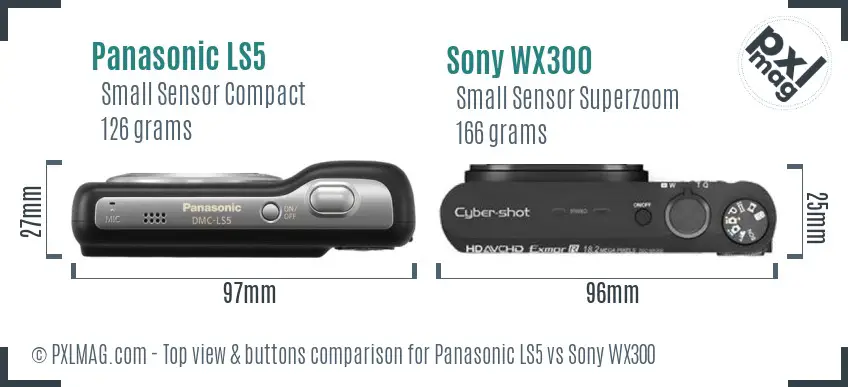 Panasonic LS5 vs Sony WX300 top view buttons comparison