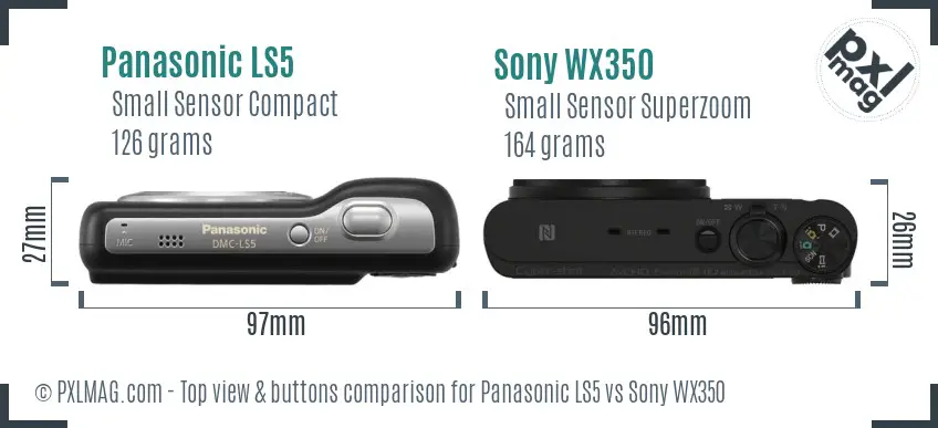 Panasonic LS5 vs Sony WX350 top view buttons comparison