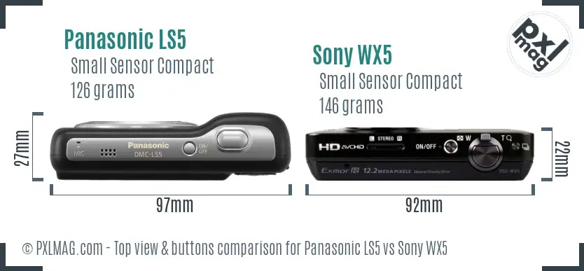 Panasonic LS5 vs Sony WX5 top view buttons comparison