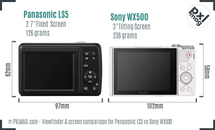 Panasonic LS5 vs Sony WX500 Screen and Viewfinder comparison