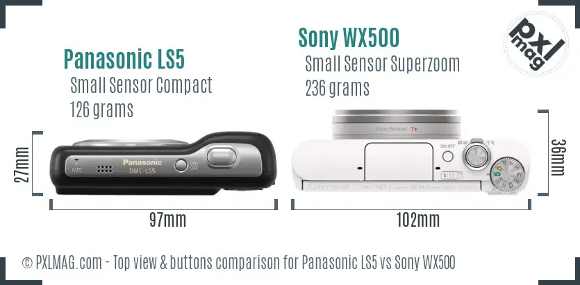 Panasonic LS5 vs Sony WX500 top view buttons comparison